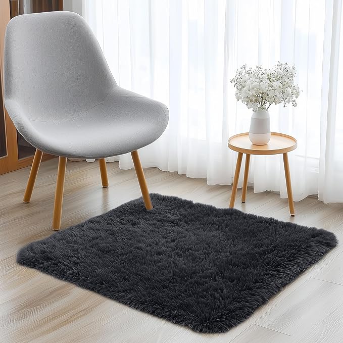 OLANLY 3x3 Machine Washable Small Bedside Rug, Soft Fluffy Shaggy Entryway - Image 6