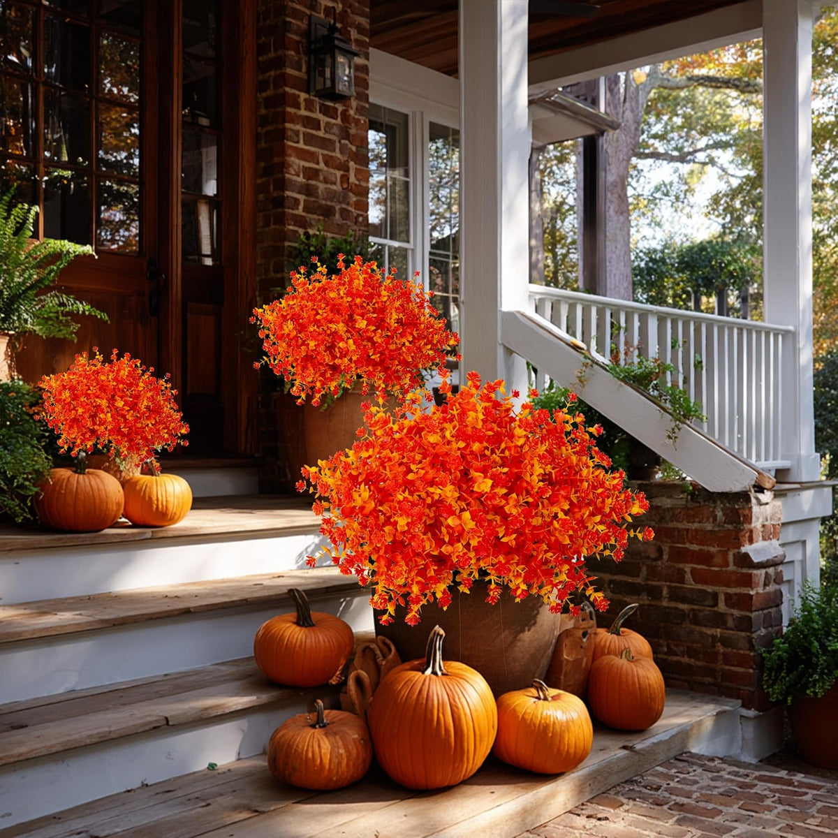 AXYLEX Artificial Fall Flowers Outdoor, Fake Mums (Orange Yellow)