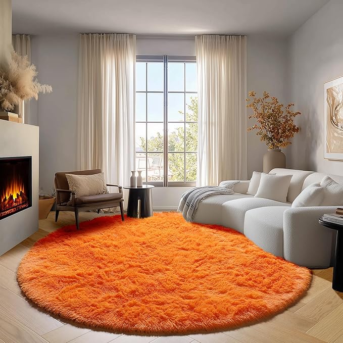 ONASAR Orange Round Area Rugs 4ft - Image 3