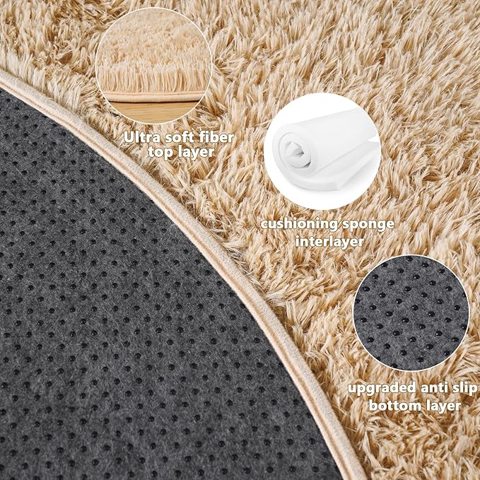 3'x3' Beige Round Rug for Bedroom, Ultra Soft Fluffy Circle Rug for Kids Girls - Image 5