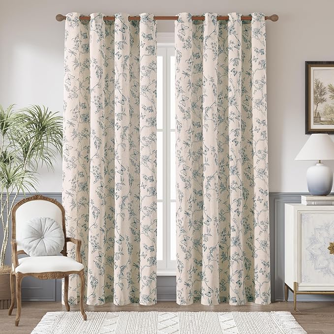 jinchan Floral Linen Curtains for Living Room 84 Inch Length Butterfly Curtain by JINCHAN