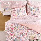 Twin Comforter Set for Girls - 5 Pieces Floral Pink Girls Twin Bedding Set