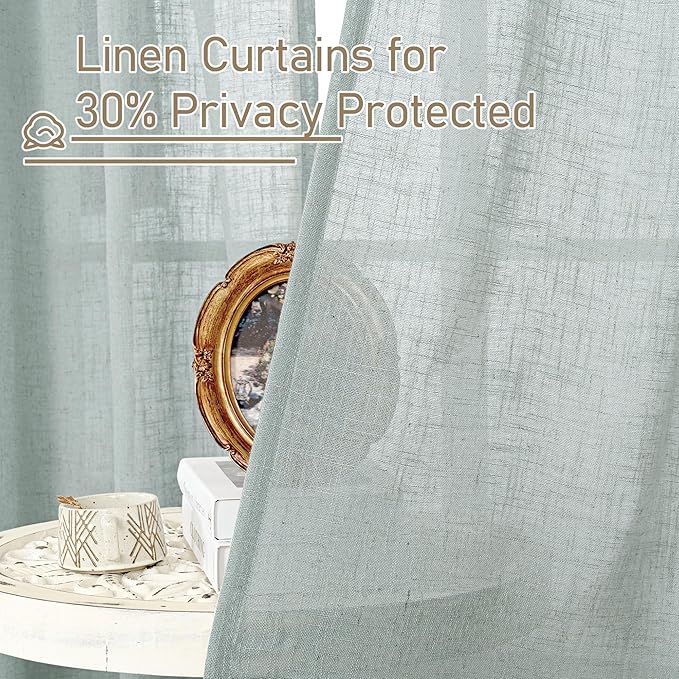 LAMIT Light Filtering Linen Curtains 45 Inch Length 2 Panels, Semi Sheer Window - Image 5