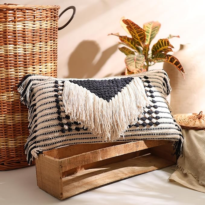Decorative Boho-Chic Pillow Cover Handwoven Tufted Cotton Accent Pillows - Image 8
