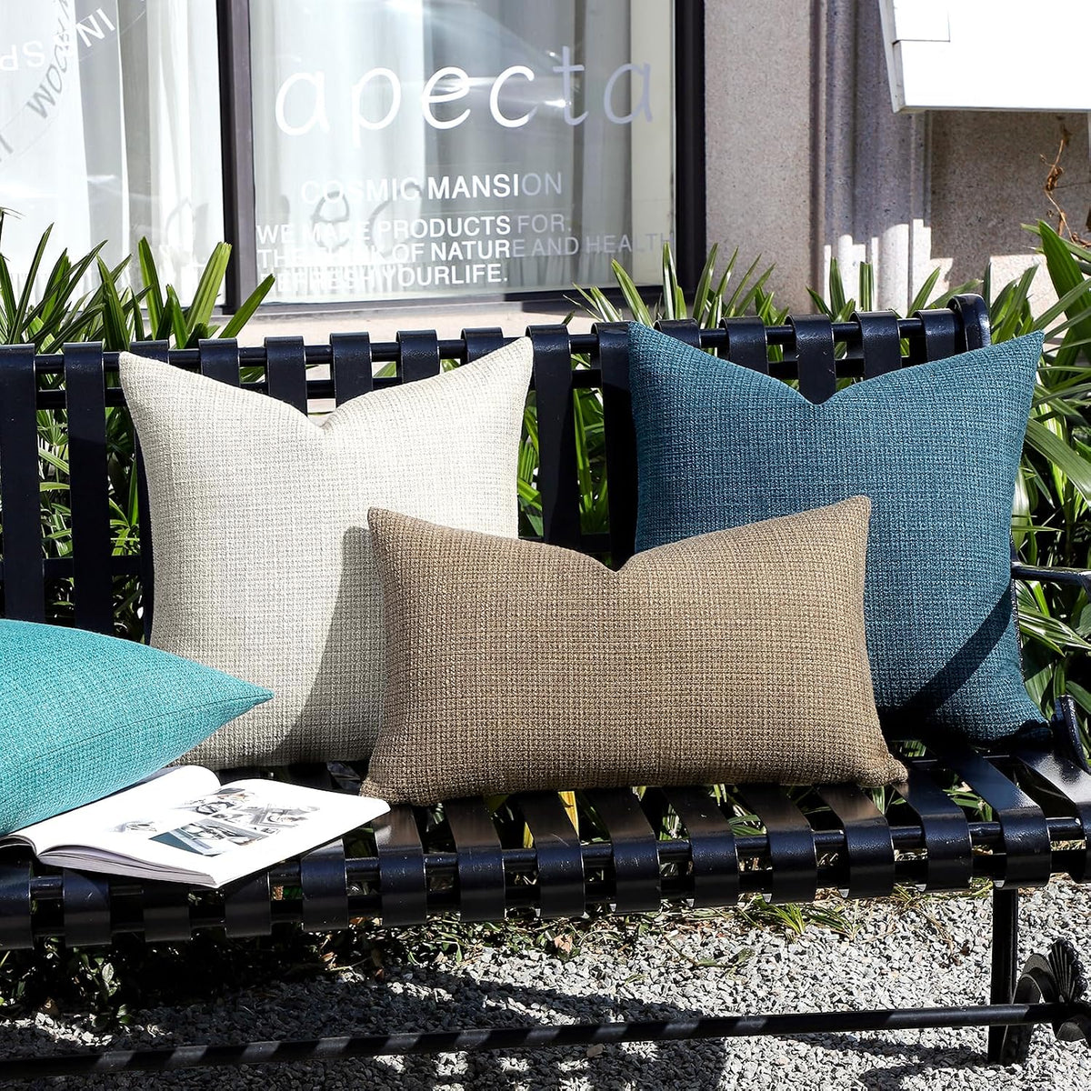 Artscope Outdoor Waterproof Throw Pillow Covers 18x18 Inch Decorative Linen Outdoor Pillows Cushion Case for Patio Couch Sofa - Turquoise