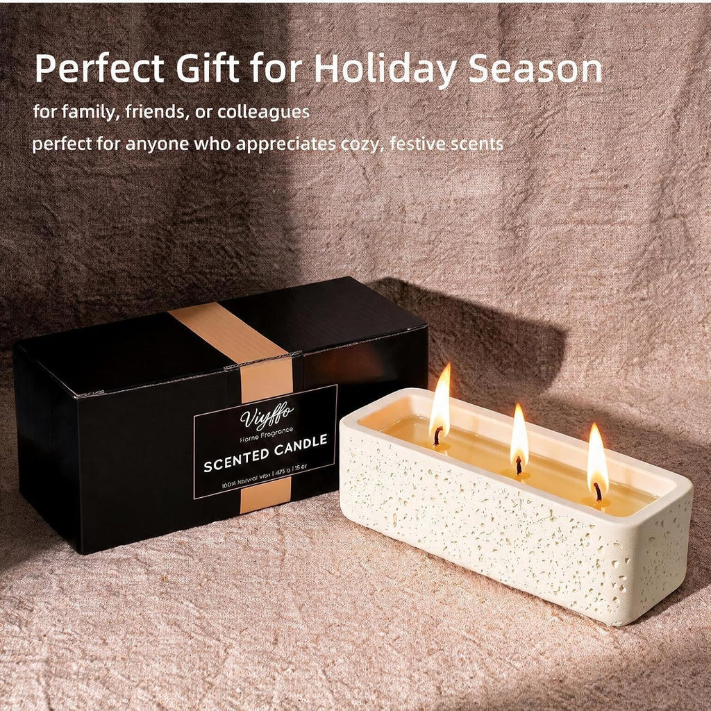 Viyffo 15oz Large Scented Candle - Vanilla Dreamscape, 3 Wick Non Toxic Soy Candles for Women, Matte Ivory White Ceramic Jar Perfect for Luxury Home Fragrance, Elegant Room Decor & Premium Gift