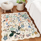 Washable 4x4 Square Area Rug: Floral Scalloped Soft Rugs - Image 2