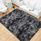 4x6 ft Area Rug for Bedroom Black Grey Tie Dye Fluffy Rug Mat Bedside Throw Rug - Image 2