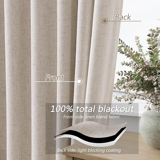 Guken 100% Blackout Curtains 90 Inch Length 2 Panels Set - Image 4