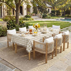 Softalker Gingham Rectangle Tablecloth with Tassel, Beige Cream, 55" x 84"
