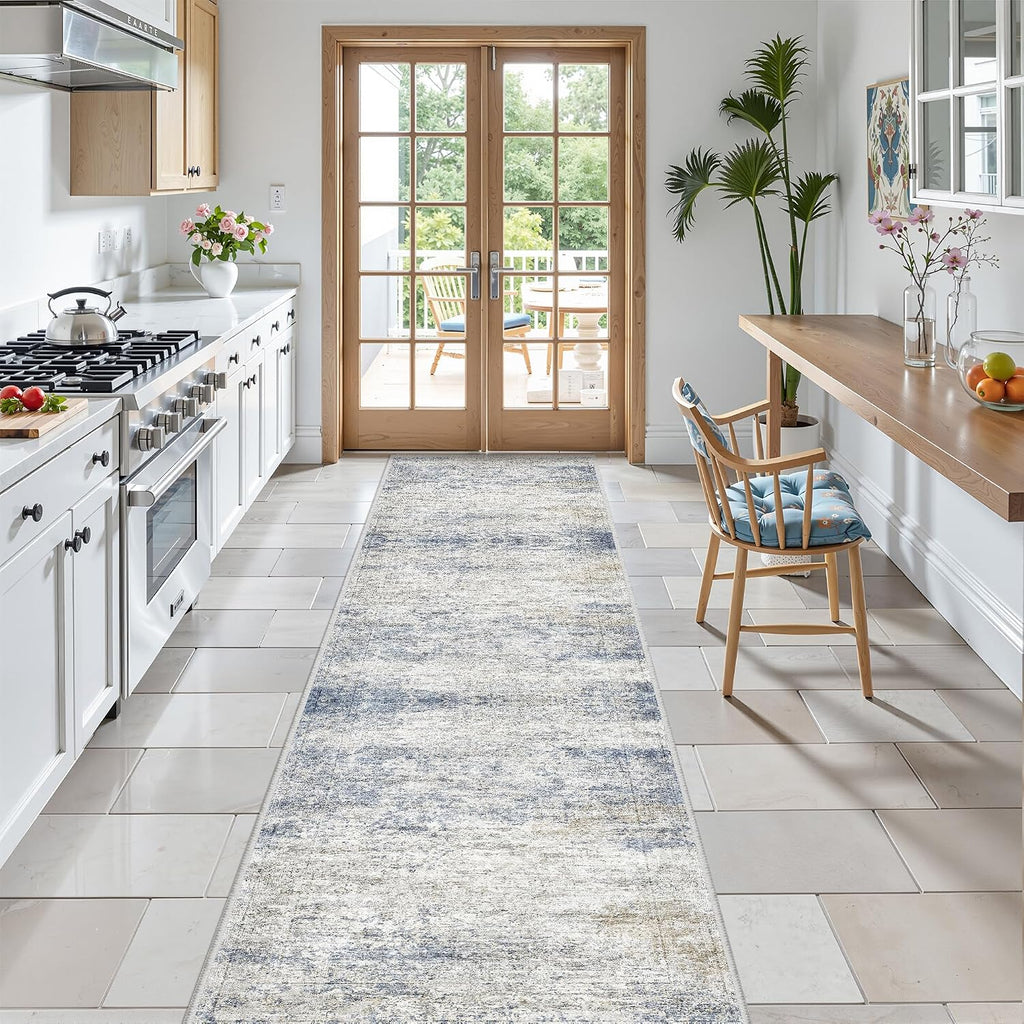 2x8 Runner Rug Non Slip,Washable Hallway Runner Rug,Blue