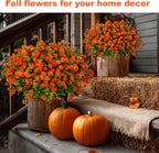 AXYLEX Artificial Mums for Outdoors, Fake Fall Flowers (Red Orange)