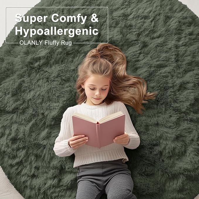 OLANLY Olive Green Round Rugs for Bedroom - Image 6