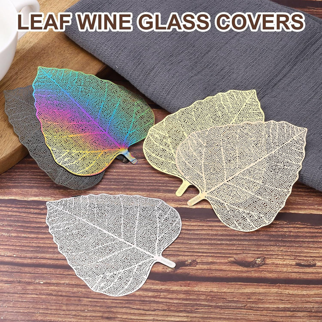 uxcell Stainless Steel Drink Covers Leaf Shape Wine Glass Covers 4Pcs