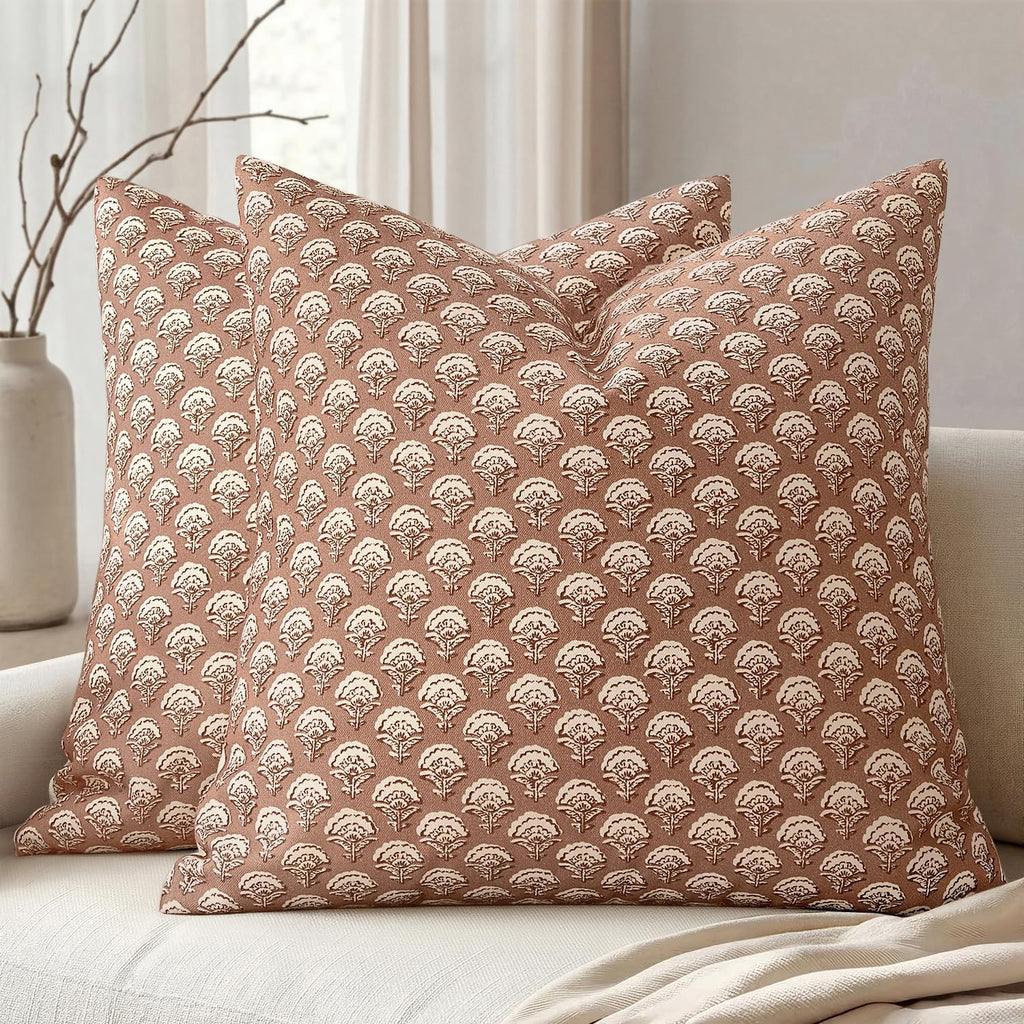 MIULEE Floral Print Decorative Pillow Covers 20x20, Almond