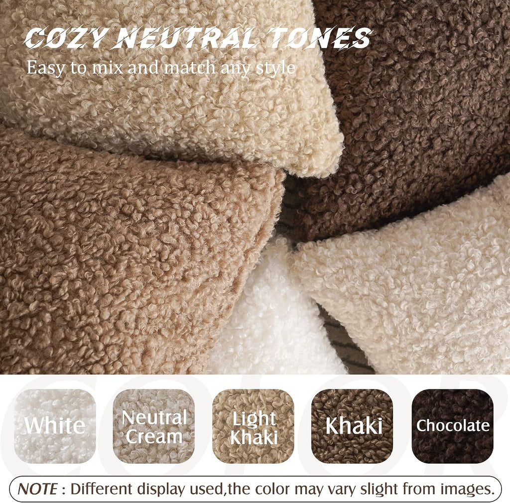 Foindtower Decorative Fuzzy Faux Fur Throw Pillow Covers 18x18 Inch Khaki