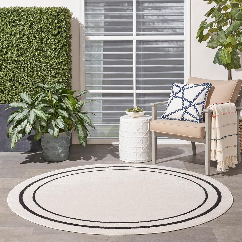 Nourison Home Nourison Essentials Ivory/Black 4' x Round Area Rug - Easy Clean, Non Shedding, Bed Room, Living Room, Dining Room, Kitchen (4' x Round)