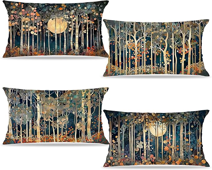 Rustic William Morris Inspired Forest Moon Decor Pillow Covers 12x20 Set of 4 by Unknown