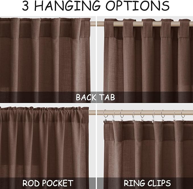 Nanspring Mocha Mousse Curtains 90 Inch Length 2 Panel Set Back Tab Rod Pocket - Image 2