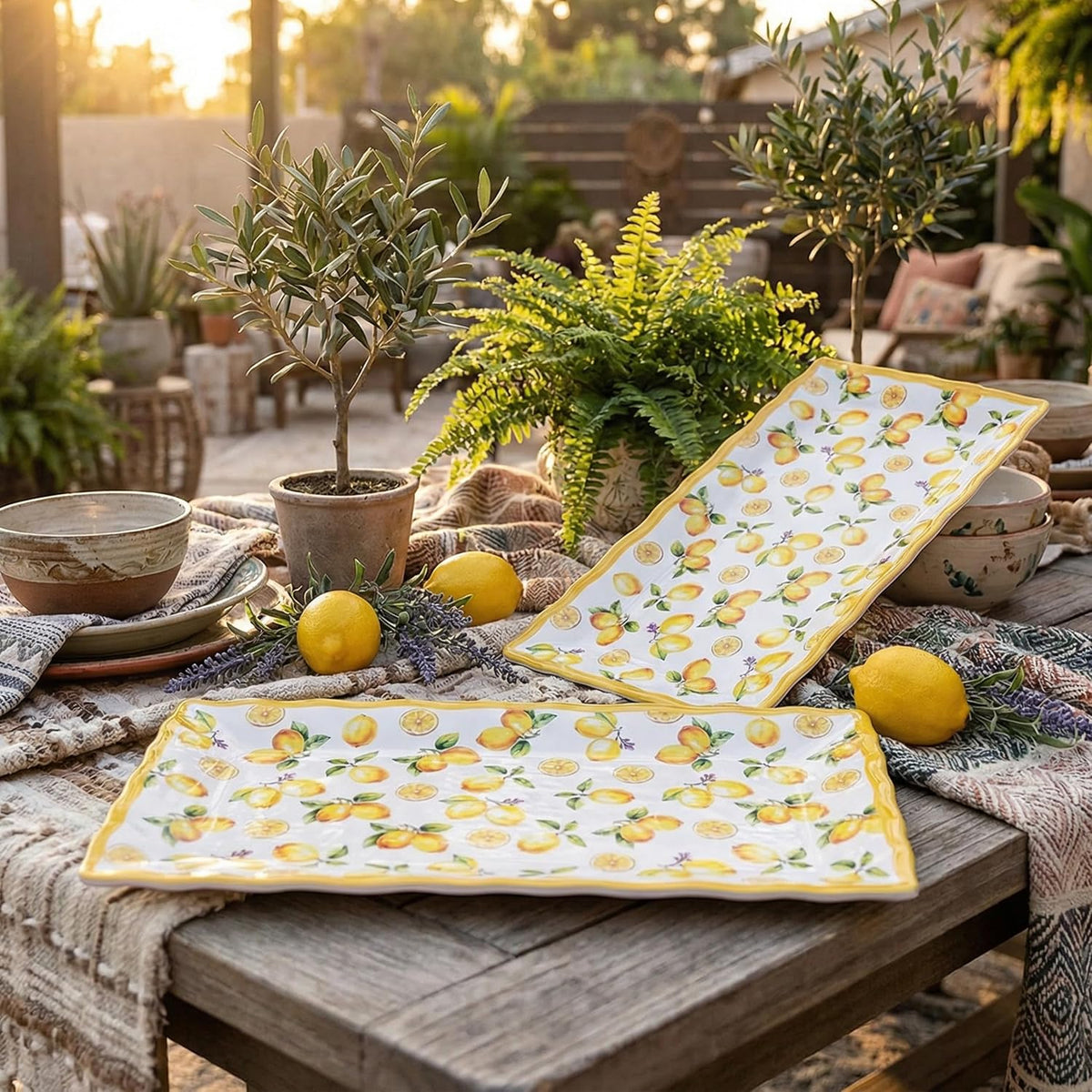 Melamine Serving Platters 14.5 in Serving Trays for Party Lemon