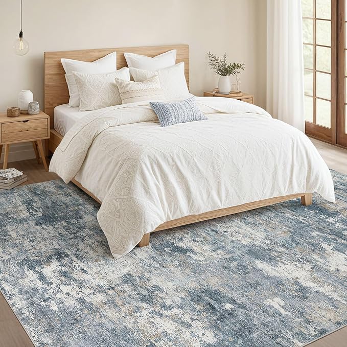 Nakagishi 9x12 Area Rugs Living Room: Washable Abstract Large Neutral Soft Rug - Image 5