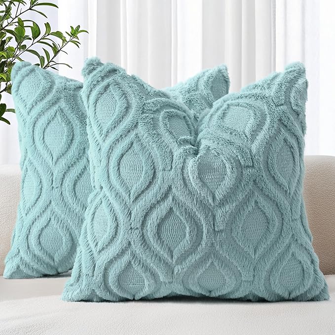 decorUhome Summer Throw Pillow Covers 16x16 Inch Set of 2, Soft Plush Faux Wool by decorUhome