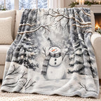 Snowman Winter Throw Blanket 60x80in, Cozy Soft Plush Christmas