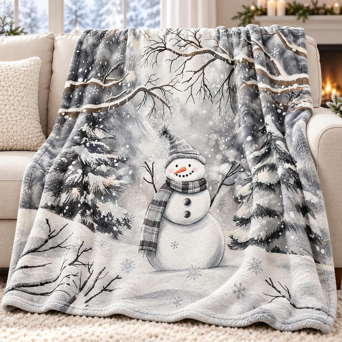 Snowman Winter Throw Blanket 60x80in, Cozy Soft Plush Christmas