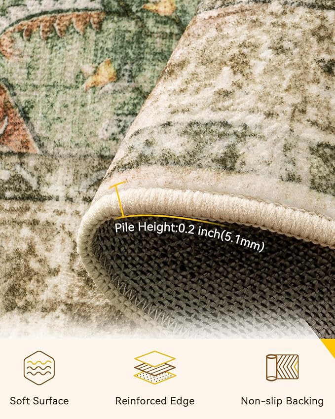 Area Rugs 4'x6' Washable Non-Slip, Floral Vintage Distress Print Pattern - Image 2