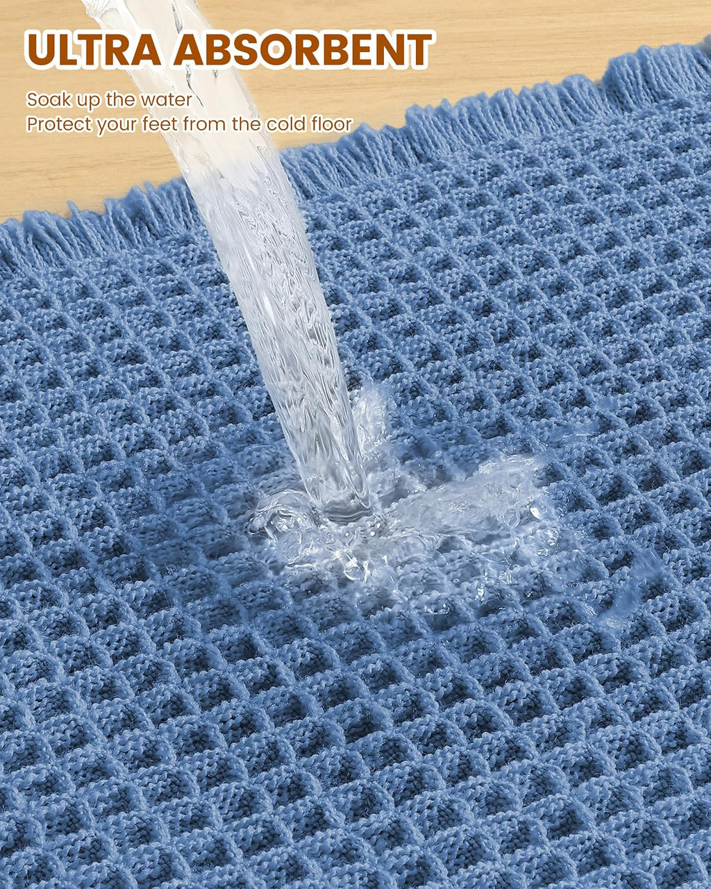 Smiry Waffle Bathroom Rugs Sets 2 Piece (30x20+24x16, Blue)