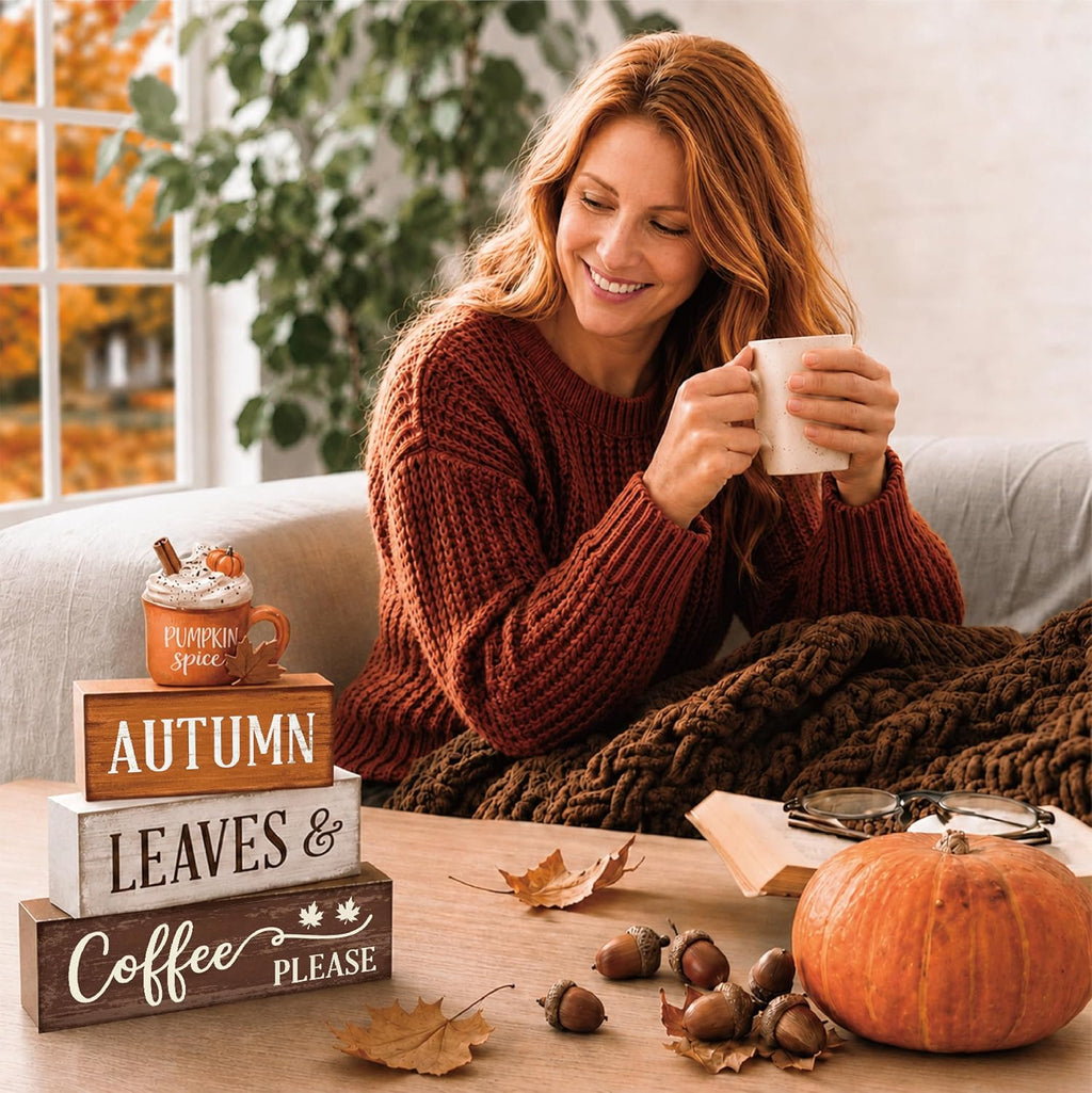 4 Pcs Fall Tiered Tray Decor, Wooden Fall Decorations for Home
