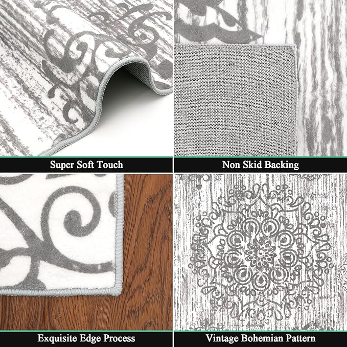 HEBE Washable Area Rug 5'x7' Non Slip Soft Distressed Medallion Bedroom & - Image 3