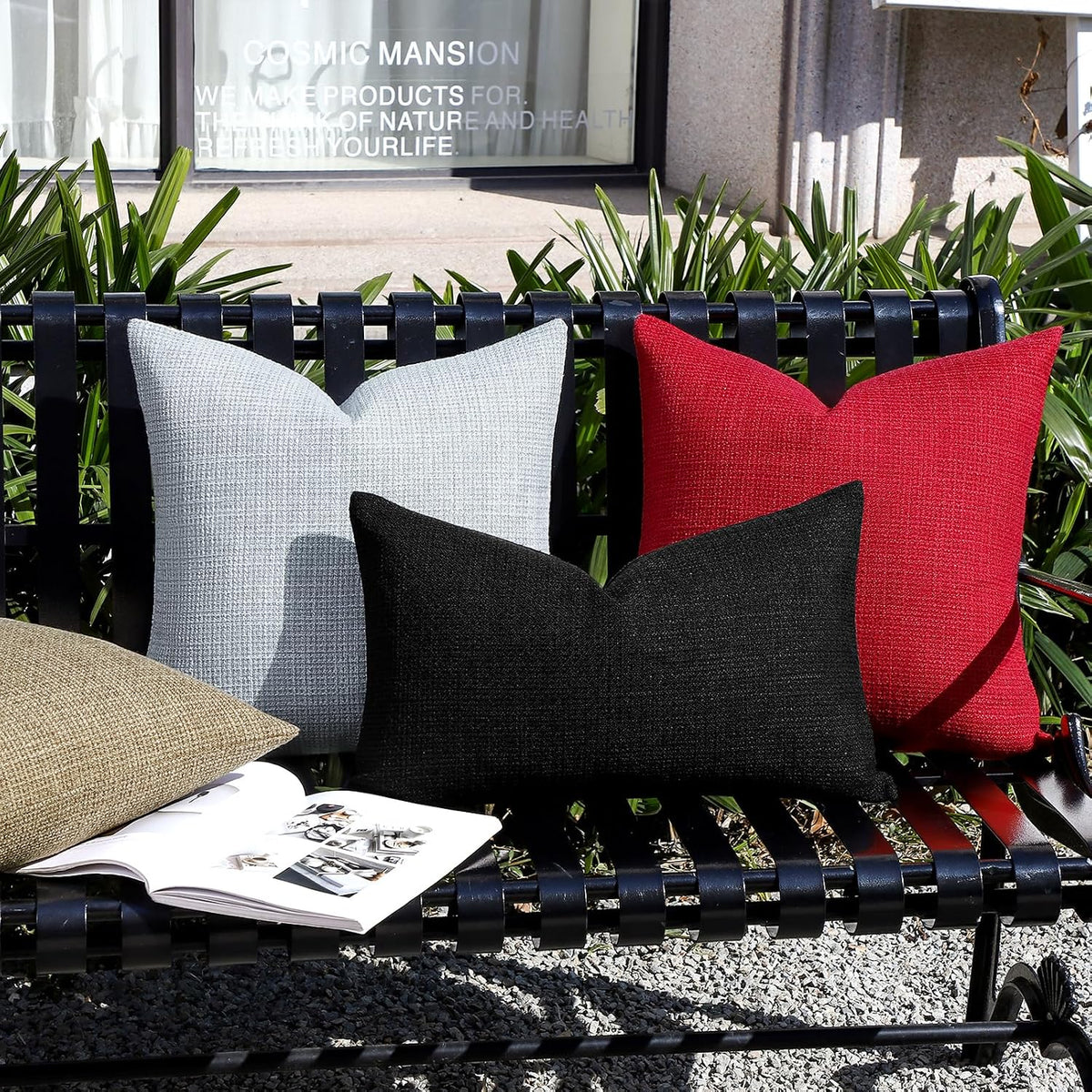 Artscope Outdoor Waterproof Throw Pillow Covers 18x18 Inch Decorative Linen Outdoor Pillows Cushion Case for Patio Couch Sofa - Blue Grey