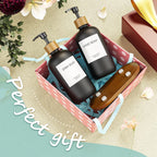 MASADI Black Soap Dispenser Set with Tray, Dish and Hand soap Lotion Dispenser Set with Wooden Pump for Kitchen and Bathroom Decor for Counter, Modern Vintage Liquid Soap Dispensers