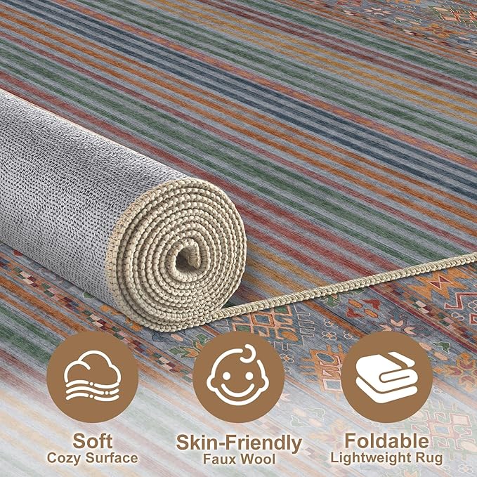 Nakagishi 8X10 Area Rugs Living Room: Washable Large Vintage Rug Neutral - Image 3