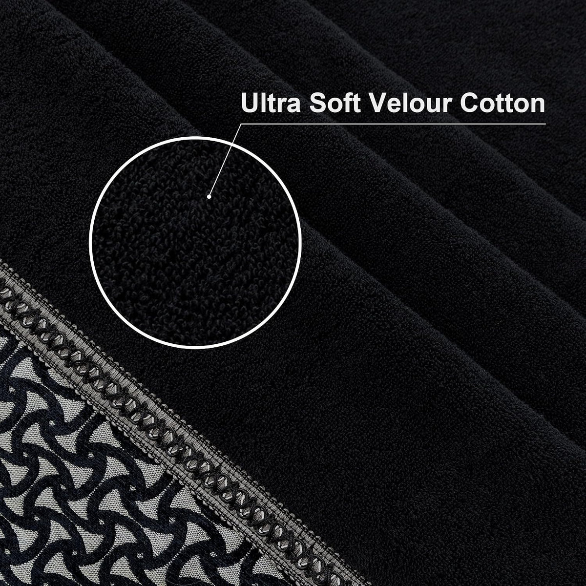 Loom and Mill Geometric Cotton Jacquard Bath Towel Set 3 Piece, Gray&Black