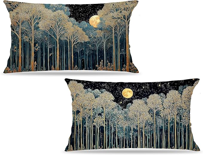 Rustic William Morris Night Forest Green Moon Decor Pillow Covers 12x20 Set of 2 by Unknown
