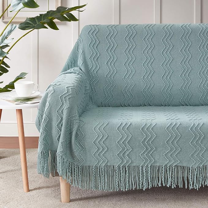 BOURINA Aqua Throw Blanket 50x60 Inches Throw Textured Solid Soft Sofa Couch - Image 2