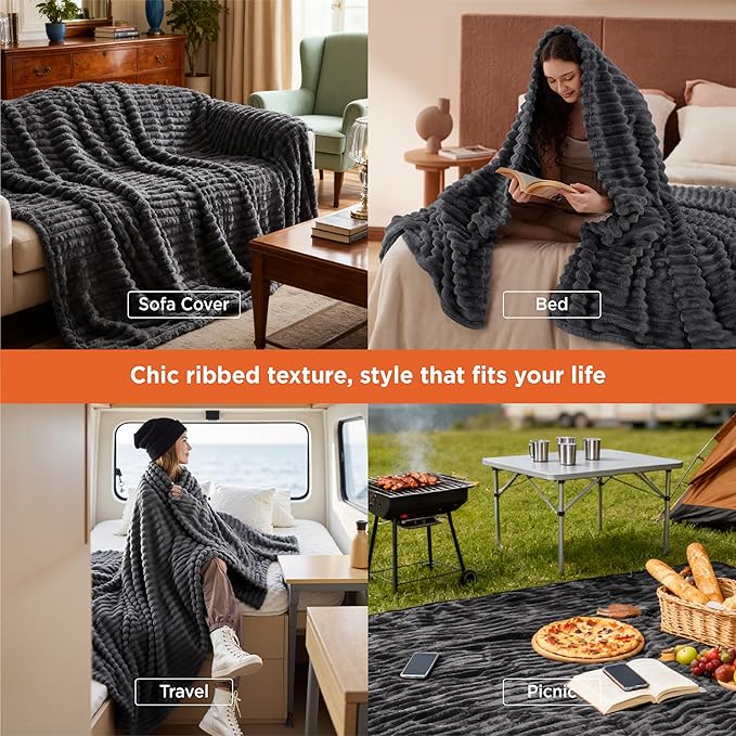 Bedsure GentleSoft Grey Fleece Queen Blanket - Image 3