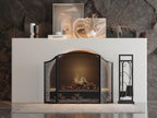 Lizh Metalwork 3-Panel Black Wrought Iron Fireplace Screen,48"(L) x 29"(H) Spark Guard with Scrolling Design,Decorative Hearth Screen