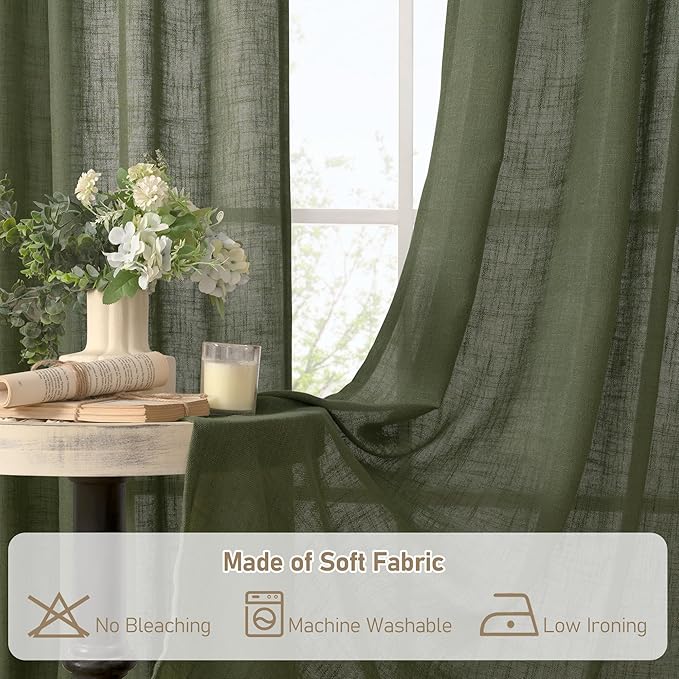 LAMIT 48 Inch Short Window Linen Curtains, Light Filtering Panels Back Tab and - Image 8