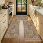 JTJ Brown Kitchen Rug Set of 3, Washable Non Slip Mats with Runner