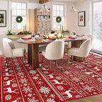 Christmas Rug 8x10 Washable Rugs, Boho Christmas Tree Snowflake Rug Non-Slip - Image 3