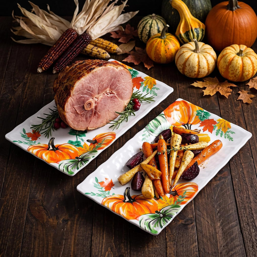 Pumpkin Melamine Serving Platters, 14.5" Serving Trays for Party