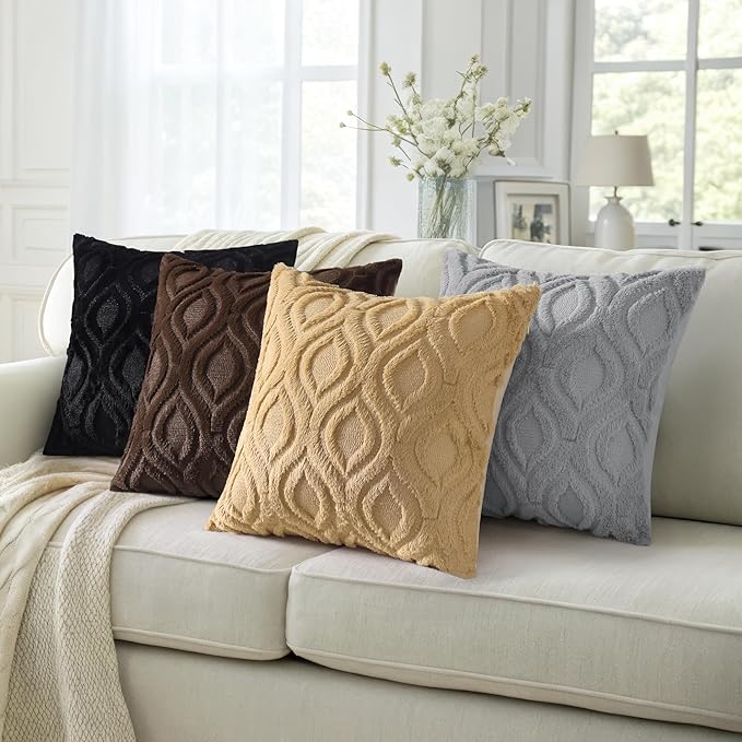 decorUhome Throw Pillow Covers 16x16 Inch Set of 2, Soft Plush Faux Wool Black - Image 5