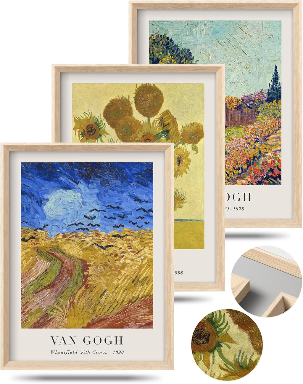HesenDot Van Gogh Framed Wall Art,Vintage Canvas Prints Set of 3