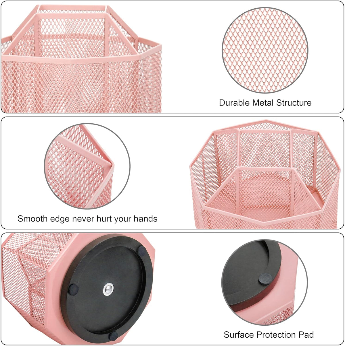 Exerz Desk Organizer 360 Rotating Pen Holder Storage Caddy Light Pink