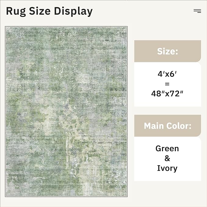 Soalmost Area Rugs 4x6 for Living Room, Vintage Washable Rugs for Dining Room - Image 5