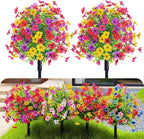 22 Inch Artificial Flowers and Shrubs with Stakes for Outdoors, 4 Colors Mix, 165 Blooms Per Stem, Vibrant Color & No Fade, Heavy‑Duty Stakes for Yard Lawn Patio All‑Season Decor (2Pcs)