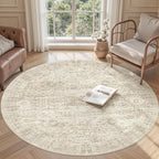 6x6 Beige Round Rug 6ft Living Room Circle Rug Vintage Round Area Rug Non Slip - Image 2